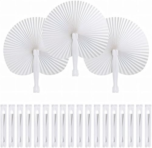 MAOOY 36 Stück Fächer Hochzeit Weiß Handfächer Papierfächer Paper Hand Fans Runde Faltbar Hochzeitsdeko FächerFaltfächer für Sommer DIY Gastgeschenke Hochzeit Geburtstag Geschenk