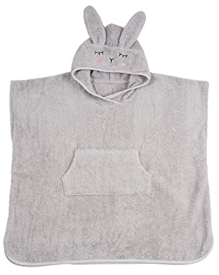 kikadu Poncho Hase Silbergrau - Kinderhandtuch mit Tiergesicht aus 100% GOTS-zertifizierter Bio-Baumwolle
