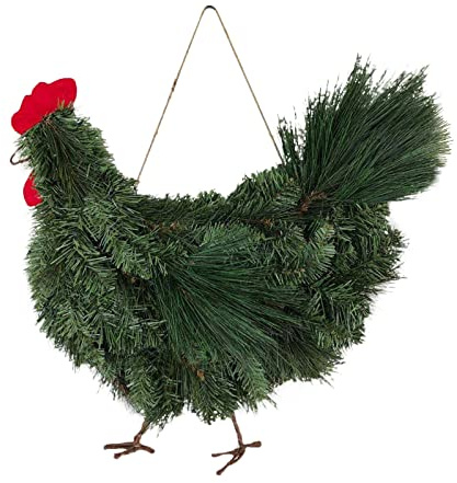 JYCRA Hahn-Hühner-Kranz, Weihnachtliche Haustür-Dekoration, Weihnachtskranz, Künstliche Tannenzweige, Grüne Blätter-Girlande, Bauernhaus-Landhaus-Türkranz für Weihnachten, Zuhause, Outdoor,(#1)