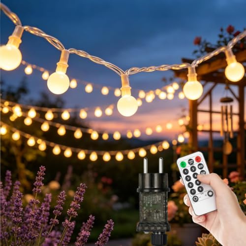 LED Lichterkette Outdoor 39m 300 LEDs – IP44 wasserdicht für Garten & Balkon, Warmweiß mit 8 Modi & Fernbedienung, dimmbar mit Timer, Deko für Party & Terrasse