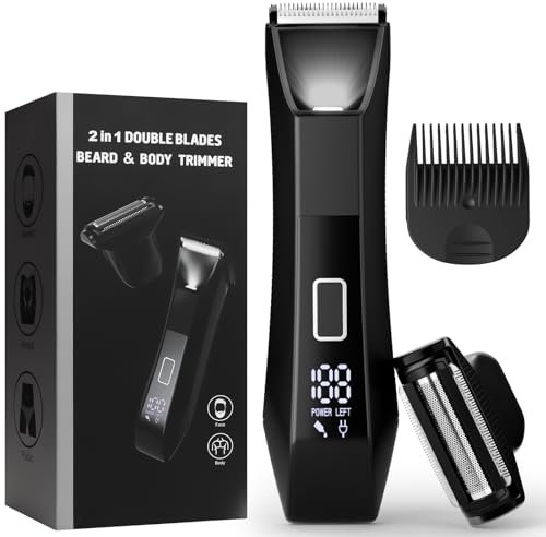 BILTRTE Groin& Body Hair Trimmer for Men,Dual-Head Ceramic Trimmer& Foil Blades,Ball Trimmer Men with Travel Lock,USB-C Rechargeable,Waterproof Wet/Dry Body Groomer with LED Display,Men's Ball Shaver