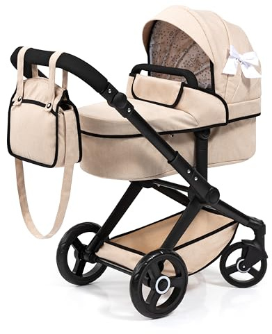 Bayer Design 17075AA Passeggino per bambole Xeo, carrozzina, manubrio regolabile in altezza e girevole, convertibile, borsa