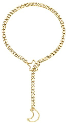 ZENGSING Collana a Catena da Donna Collana con Catene a Maglie Collana a Catena O-ring Collane Girocollo da Donna in Acciaio Inox Collana Punk Gothic Curb Collana a Y Regolabile (oro-1)