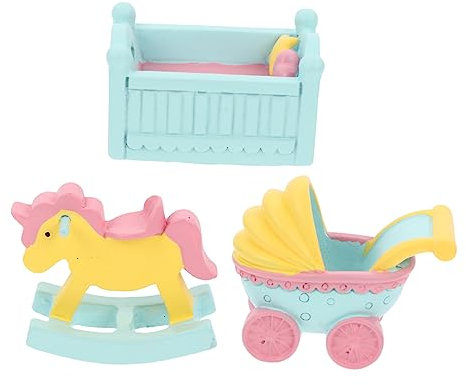 TINEASUR 3stücke Teiliges Resin Kuchen Dekoration Kreative Dessert Toppers Für Geburtstagsfeiern Niedliche Babyzimmer Ornamente Babyschale Holzpferd Kinderwagen