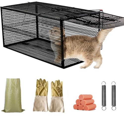 Live Animal Cage Trap Racoon, Humane Cat Trap for Stray Cats Catch Release Rodent Cage for Rabbits, Groundhog, Stray Cat, Squirrel(50 * 18 * 18cm)