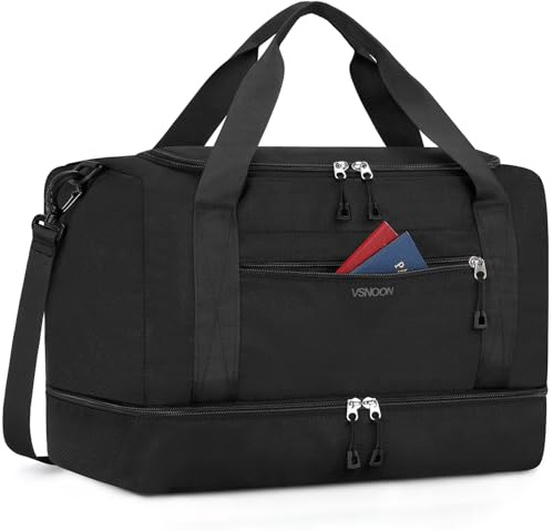 VSNOON Neuer Ryanair Handgepäck 40x30x20 Kabinentasche, 24L Handgepäck Tasche mit Nasse Tasche und Schuhfach wasserdichte Faltbare Reisetasche für EasyJet Weekender Fitness Urlaub Krankenhaus,Schwarz