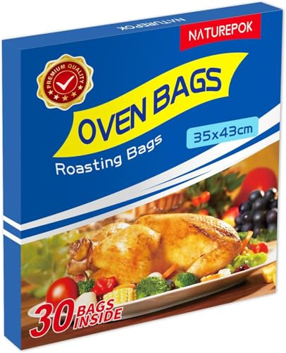30×Oven Roasting Bags for Oven with Ties for Roasting Chicken, Meat & Fish Multi Purpose Food Safe Oven Bags for Baking Steaming Roasting Grilling Meal Prep (35×43cm/Bag)