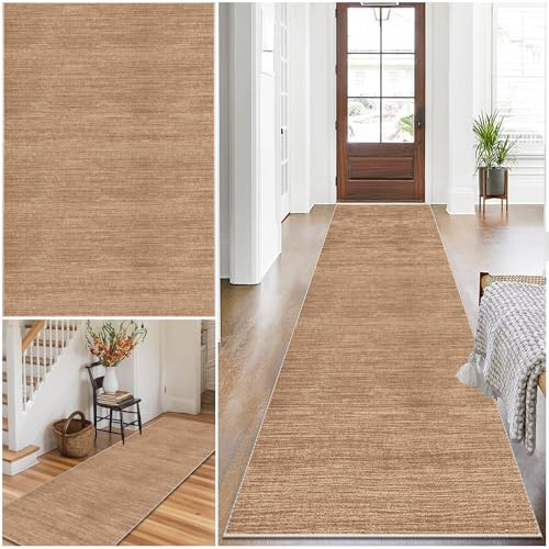 Qivstxug Läufer Teppich Flur Küche Waschbar rutschfest 50 x 150 cm Braun Teppich Läufer Flur Küchenläufer Kurzflor Küchenteppich, Flurteppich Lang Wohnzimmer Schlafzimmer Korridor Teppichläufer Flur