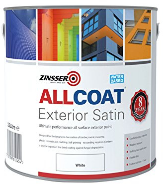 Zinsser ZINACEWH25L ACEWH25L ALLCOAT Exterior White Primer/Finish 2.5 Litre | Self-priming exterior coating for wood, metal, masonry, concrete and PVCu. Recoatable after 1 hour.