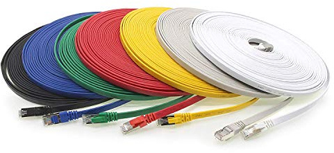0,5m - CAT7 cable de red plano 7 colores - 7 piezas 10 Gbit/s Gigabit LAN piso flaco cable Patch compatible con compatible con CAT5 CAT6 CAT7 CAT8 Cat8 cinta Lan cable