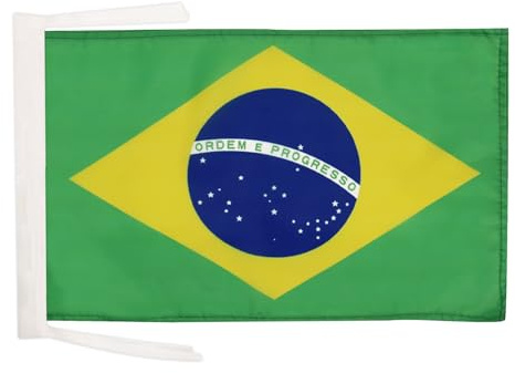 AZ FLAG Drapeau Brésil 45x30 cm Brésilien Polyester Léger Cordelettes | Usage intérieur Drapeau décoratif Brasil coutures doubles et bords renforcés