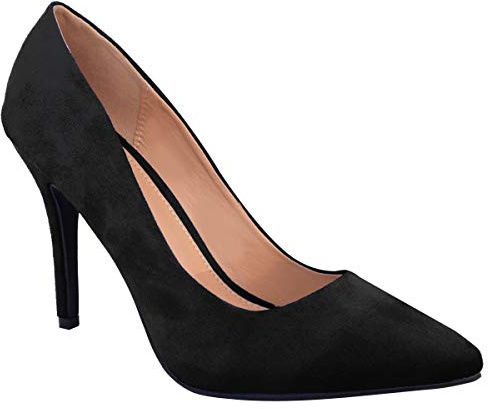 Womens Ladies Low MID HIGH Heel Pointed Toe Pumps Smart Office Work Court Shoes Size (UK 5 / EU 38 / US 7, Black Suede)