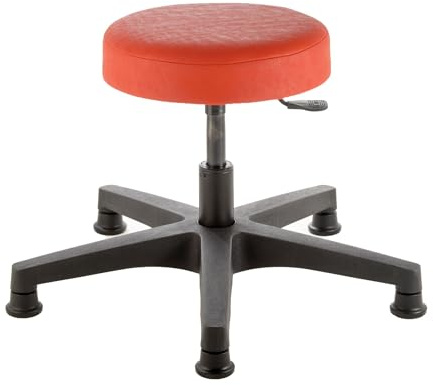 Drehhocker für Erzieherinnen, niedrige Sitzhöhe, ca. 38 - 44 cm (Gleiter)/ca. 40 - 46 cm (Rollen), bunte Farben, Polsterdekor:Dekor feuer, Rollen/Bodengleiter:Gleiter (Sitzhöhe ca. 38 - 44 cm)
