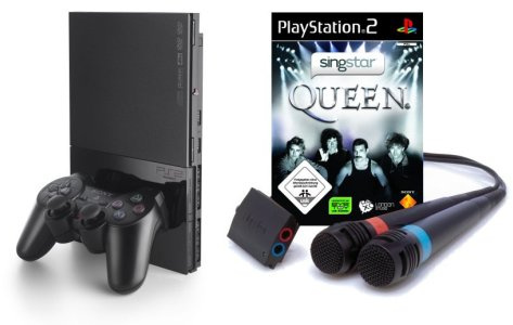 PlayStation 2 - PS2 Konsole, black + SingStar Queen inkl. Mikrofone