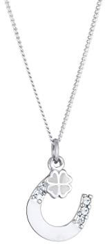Elli Halskette Damen Anhänger Hufeisen Kleeblatt mit Kristallen in 925 Sterling Silber