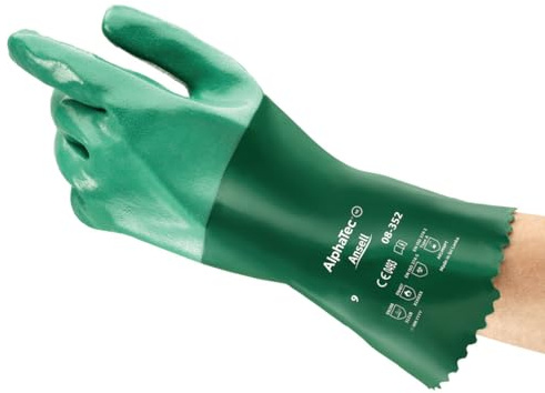 Ansell AlphaTec 08-352 Chemikalien Schutzhandschuhe, Neoprenhandschuh, Flüssigkeitsschutz, Chemische Belastbarkeit, Chemie-Arbeitshandschuhe Damen Herren, Grün, Größe XL (12 Paar)