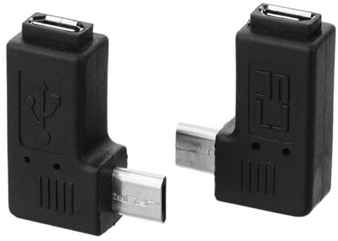 Cablecc 5-poliger Micro-USB-2.0-Adapter, Männlich auf Weiblich , 9 mm, 90 Grad abgewinkelt (1 x Rechts, 1 x Links), 2 Stück