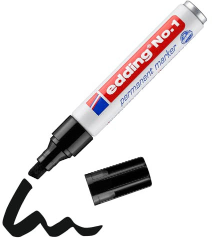 edding No 1 Permanentmarker - schwarz - 1 Stift - Keilspitze 1-5 mm - wasserfest, wischfest, schnell-trocknend - Multimarker im Taschenformat - für Karton, Kunststoff, Holz, Metall, Glas