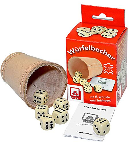 NSV WÃƒÆ'Ã†â€TMÃƒâ€ââ - 8004 - WÜRFELBECHER mit 6 Würfeln und Anleitung in der Faltschachtel, leder - Würfelspiel