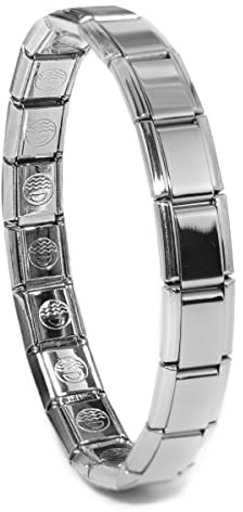 Dolceoro SB-001, Shiny Italian Modular Starter Charm Bracelet, 9mm wide Stainless Steel, 18 Links for wrist 6-6 3/8