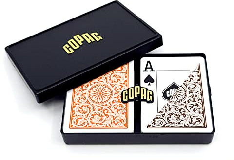 Copag 1546 Design 100% Plastic Playing Cards, Poker Size (Standard) Jumbo Index Orange/Brown Double Deck Set