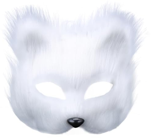 EQLEF White Fox Gesichtsmaske, mit Kitten Webpelz Maskerade Halloween Theme Party