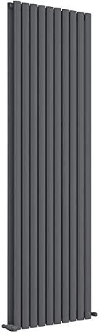 iBathUK Strata Wall-Mounted Vertical Double Oval Panel Radiator, 10-Column Steel High Thermal Output Hydronic Central Heating, Designer Modern Radiator in Matt Anthracite, 1800×590mm