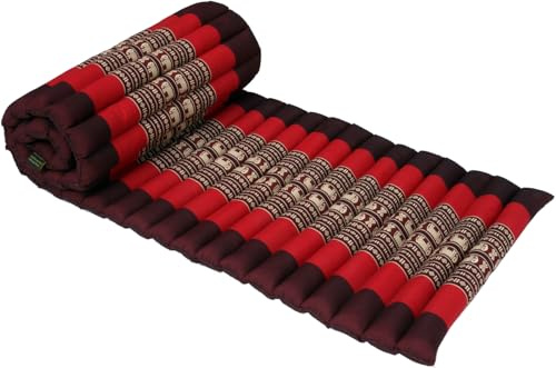 GURU SHOP Rollbare Thaimatte, Bodenmatte mit Kapokfüllung - Rot/weinrot, 4x55x180 cm