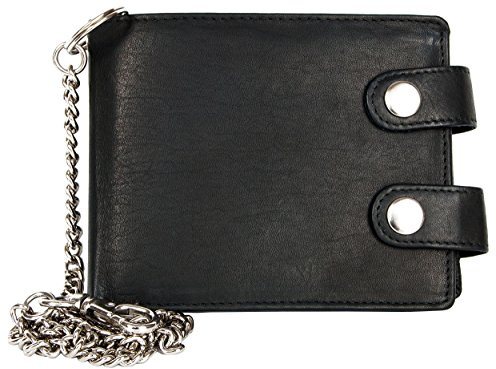 Portafoglio in pelle da uomo spaceful nero Bikers autentico con 50 cm di lunghezza catena di metallo