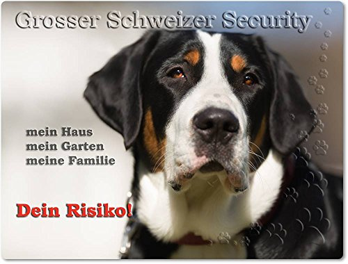 Merchandise for Fans Warnschild - Schild aus Aluminium 15x20cm - Motiv: Grosser Schweizer Sennenhund Security (01)