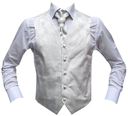 Hochzeitwesten Set mit Plastron Mardin Weiß 54