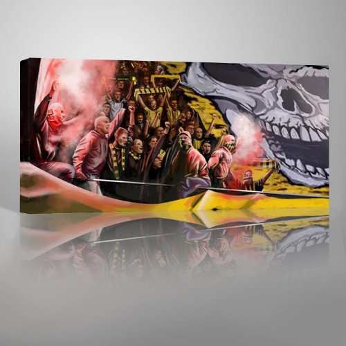 Ultras Dortmund, Bild auf Leinwand Panorama, fertig gerahmt, 120 x 60 cm