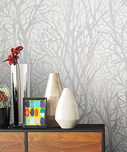 Vlies Tapete mit Baummuster Weiß Creme Metallic in edelster Ausführung | außergewöhnliches Tapeten Muster in moderner Landhaus Natur Optik für Design Liebhaber, inkl. Tapezier Ratgeber von Newroom