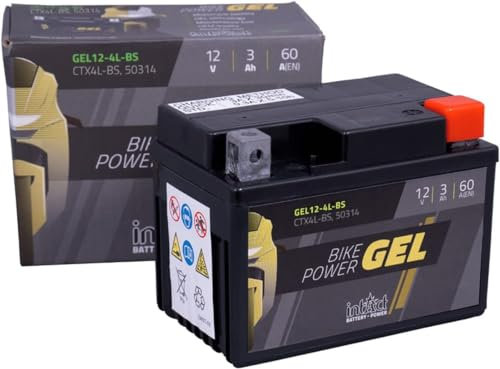 intAct - GEL MOTORRADBATTERIE Bike-Power GEL12-4L-BS. Ersetzt YTX4L-BS, YTZ4V, YTZ5S, YTX4L. Motorradbatterie 12V 3Ah 60A. Maße: 113x70x85mm. Mit bis zu 30% mehr Startleistung.