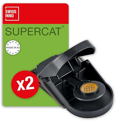 SWISSINNO Trappola per Topi SuperCat: Professionale con Esca al Burro di Arachidi, Meccanismo a Molla Potente, per Topi Grandi e Piccoli, Uso Interno ed Esterno - 2 Trappole