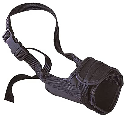 Ferplast Muselière pour Chiens Safe Ex Large Anti-Morsures, Nylon Robuste, Partie Antérieure Ouverte, Rembourrage Souple, Réglable Grâce au Velcro, A: 50÷80 cm - B: 24÷34 cm - C: 15 cm Noir