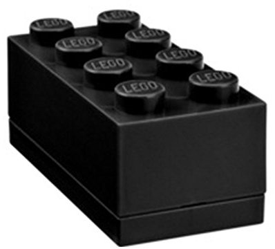 LEGO Mini Box 8 Knobs Black - Versatile Small Storage Box for Snacks, Jewellery, Hair Accessories, and Souvenirs - Safe, Easy to Clean, 46x92x43 mm