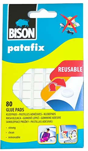 Bison Patafix fixeringspasta, 80 självhäftande prickar, avtagbara och återanvändbara, vit