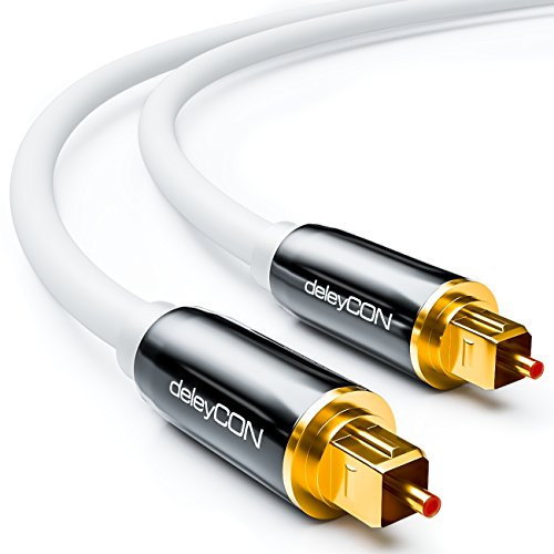 deleyCON 1m Cable Audio Digital Óptico S/PDIF 2x Conector Toslink Cable de Fibra Óptica Conector de Metal 5mm Flexible - Blanco