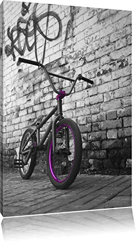 Pixxprint BMX Fahrrad vor Graffitiwand B&W, Größe: 80x60cm, Leinwandbild, fertig gespannt, Wandbild, Dekoration, Kunstdruck, kein Poster