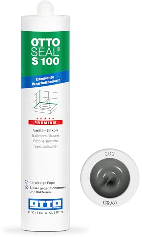 OTTOSEAL S 100 Premium-Sanitär-Silikon 300ml C02 grau – Sicher gegen Schimmel & Ideal für Bad, Küche & Wohnbereich – Hervorragend Glätt- & Modellierbar