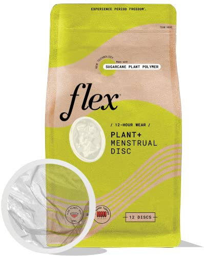 Flex Plant Plus Disc | Plant-Based Disposable Period Discs | Tampon and Cup Alternative | Capacity of 5 Super Tampons | Menstrual Disc Made with Sustainable Medical-Grade Plant Polymers | 12 Count