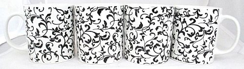 fromeuropewithlove Venetian White Mugs Set of 4 Porcelain White Mugs Hand Decorated in the UK FREE UK Delivery