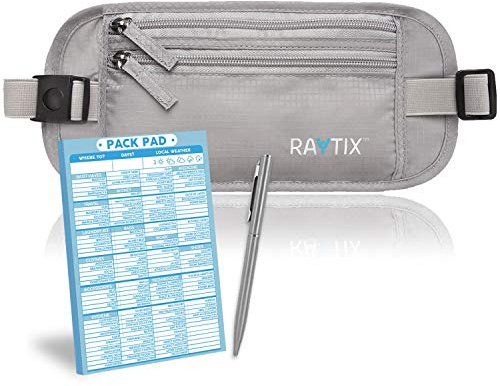Raytix Money Belt For Travel – RFID Blocking Waist Pouch Passport Holder Wallet Belt – Waterproof Hidden Travel Fanny Pack For Men & Women – Secure, Lightweight, Adjustable Strap – Gray