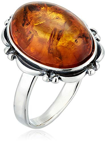 Holiday Gift Shops Sterling Silver and Baltic Honey Oval Amber Adult Ring- Size 7