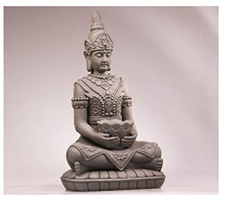 Stone-Lite Figur Guanyin Buddha sitzend mit Schale - für Haus und Garten - Höhe 66 cm - grau