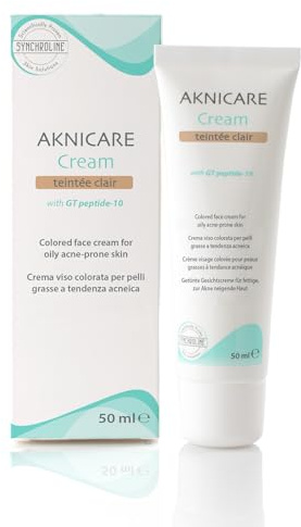 Synchroline - Aknicare Cream Teintée Gesichtscreme 50 ml | Getönte Gesichtscreme, Anti-Unreinheiten für fettige und unreine Haut mit Salicylsäure, Zinklaktat und Hyaluronsäure