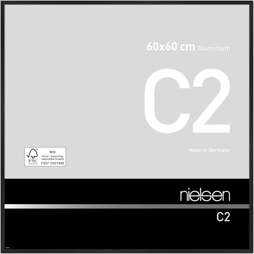 nielsen Aluminium Bilderrahmen C2, 60 x 60 cm, Schwarz | Aluminium Posterrahmen im Hoch- & Querformat zum Aufhängen Schwarz gebürstet Echtglas