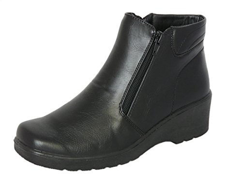 Cushion Walk Stivaletti da Donna, Stivaletti Tacco a Cuneo Basso, Pelle Sintetica con Chiusura a Doppia Zip (EU 37 UK 4, Nero)