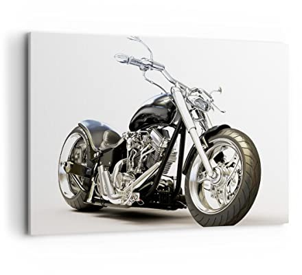 Bilder auf Leinwand 120x80cm Wandbild Schwarz-Weiß Autos - 2427 | Motorrad Motor Geschwindigkeit Groß XXL Wanddekoration Wohnzimmer Schlafzimmer Wanddeko Wand Kunstdruck Wandkunst ARTTOR
